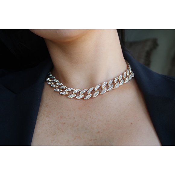 Iced Out Diamond CZ Miami Cuban Link Chain, 15mm Cuban Link Choker - Picture 5 of 5